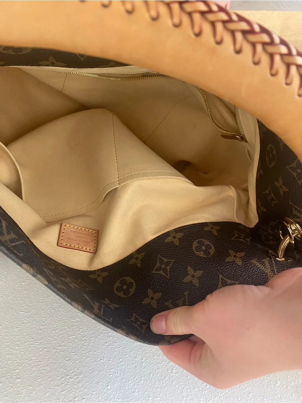 Brown Monogram Shoulder Bag with Vachetta Leather Handle